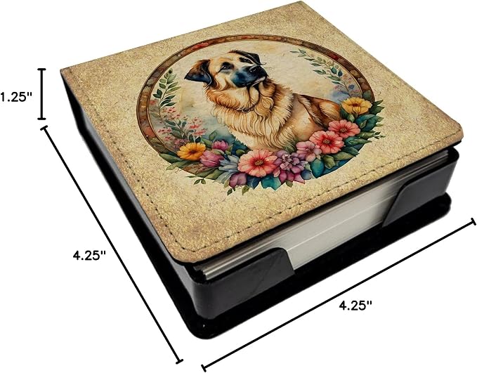 Caroline's Treasures Anatolian Shepherd Dog and Flowers PU Leather Note Paper Holder with Artist-Designed Cover, Desk Accessory, Office Gift