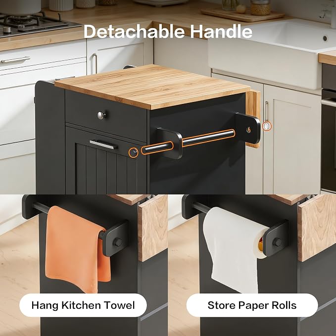 Kitchen Island, Island Table for Kitchen, Kitchen Carts on Wheels with Storage, Hidden Tilt Out Trash Cabinet
