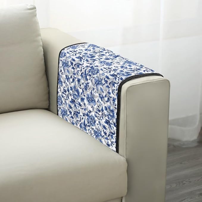 Stretch Armrest Cover for Chairs Sofa Armchair Covers for Arms Dustproof Couch Arms Covers Arm Rest Protector for Sofa Non Slip Lounge Chair Arm Protector Blue Floral
