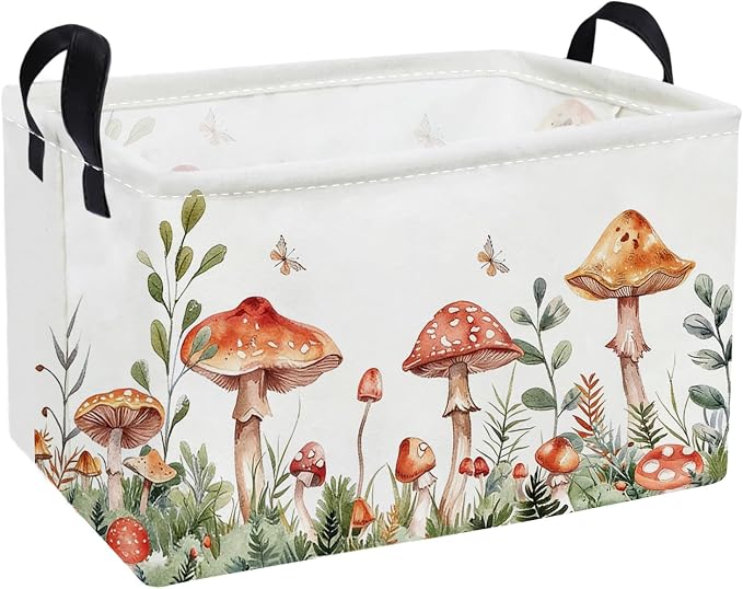 Essme Rectangular Mushroom Basket,Kids Storage Bins Organizer with Handles for Girls Room Decor, Gift Basket,Shelf Basket.(Mushroom)