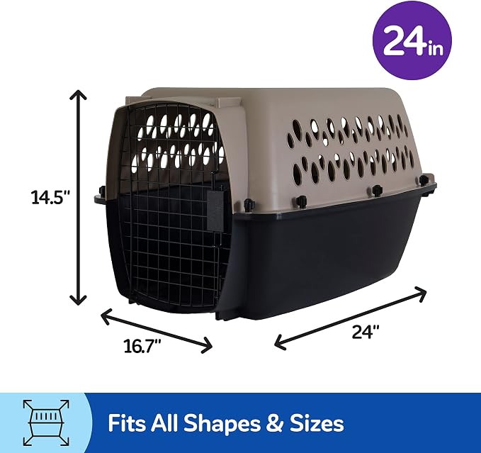 Petmate Vari Dog Kennel, Carrier, 10 to 20lbs, 24in, Taupe and Black | Airline Friendly and Made of Durable Plastic, This Pet Crate Works Great for Home and Travel