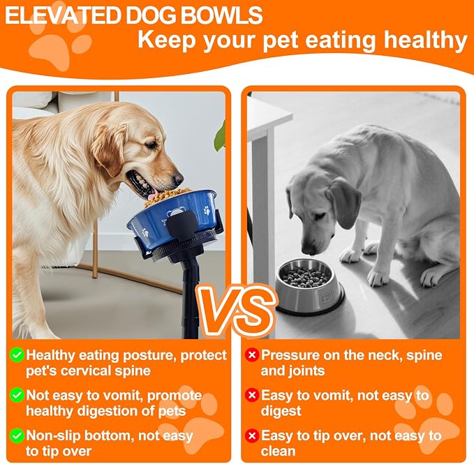 Dog Bowls Elevated Adjustable Stand, Raised Bowl with 3 Heights & Tilted Feeding Stand, Compatible with Various Bowls, for Medium & Large Breeds (with Bowl) Black
