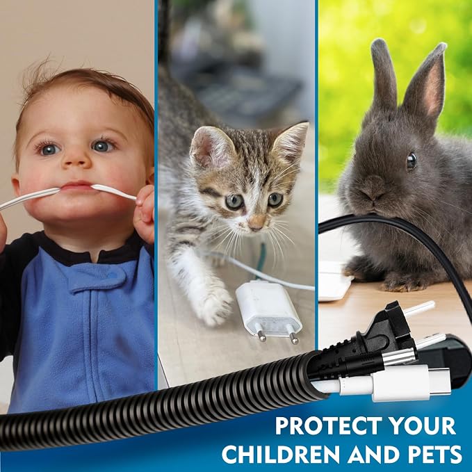 Cord Protector for Pets, Durable Wires Covers Stop Chewing,10FT-Black | Cable Protector from Chewing, Chew-Resistant Wires from Rabbits, Cats Dogs and Small Pets. Ideal for