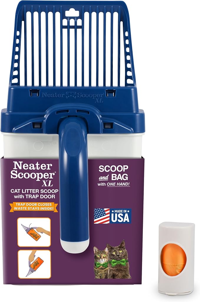 Neater Pet Brands Neater Scooper XL Cat Litter Scoop, 15 Refill Bags – Extra-Large Capacity Mess-Free Cat Litter Scooper with Bag for Large & Multiple Cats, Spill-Proof Litter Box Scooper with Holder