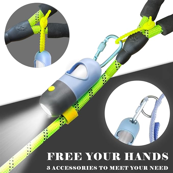 YUCHIYA Dog Poop Bag Holder Dispenser with LED Flashlight(Blue) | 100ft Ultra-Bright LED|Glow-in-the-Dark Avacado Clip|Metal Carabiner&Silicone Tether|15 Leak-Proof Scented Waste Bags