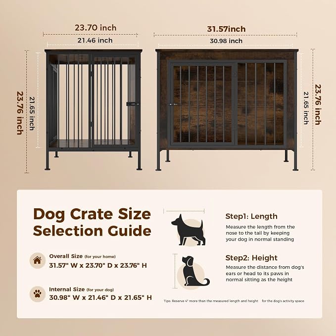 32" Dog Crate Furniture, Decorative Dog Kennels for Medium Dogs, Dark Brown | Thick wood, heavy-duty steel, 2-door escape-proof locks, waterproof scratch-resistant, extra-large, stylish, easy assembly