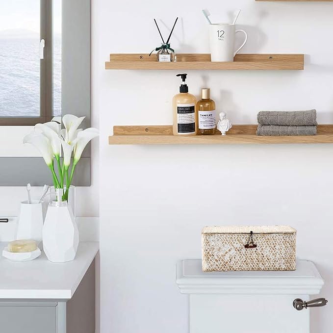 Hipiwe Wicker Shelf Baskets with Lid, X-Small Woven Seagrass Basket Bin | Rectangular Storage Baskets Household Basket Boxes for Shelf Home Organizer and Decor, Whitewash