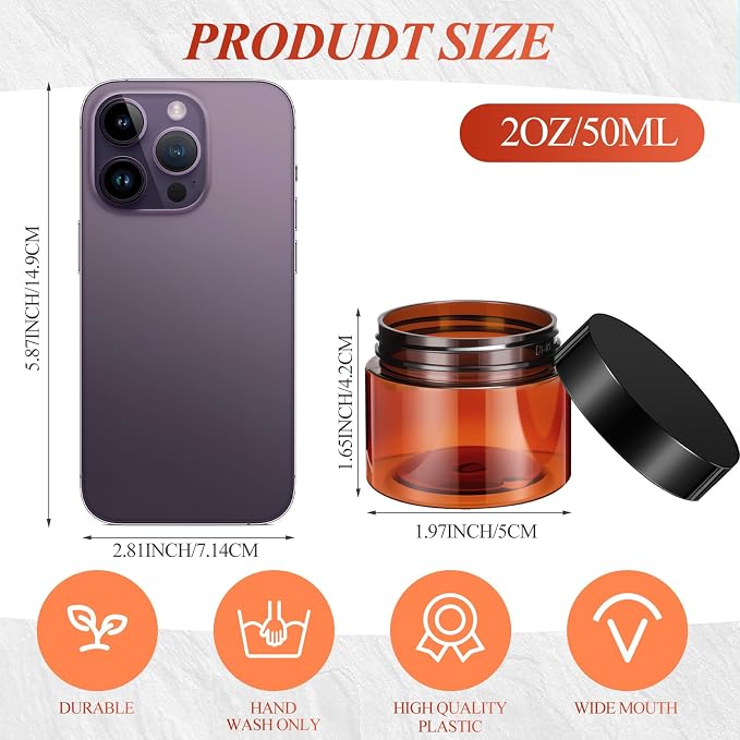 Patelai 60 Pcs Plastic Containers with Lids, Round Leakproof Cosmetic Containers, Multipurpose Storage Jars for Makeup, Lotion, Ointment, Rhinestone Samples, Dry Food and Toiletries(Amber,2 oz)