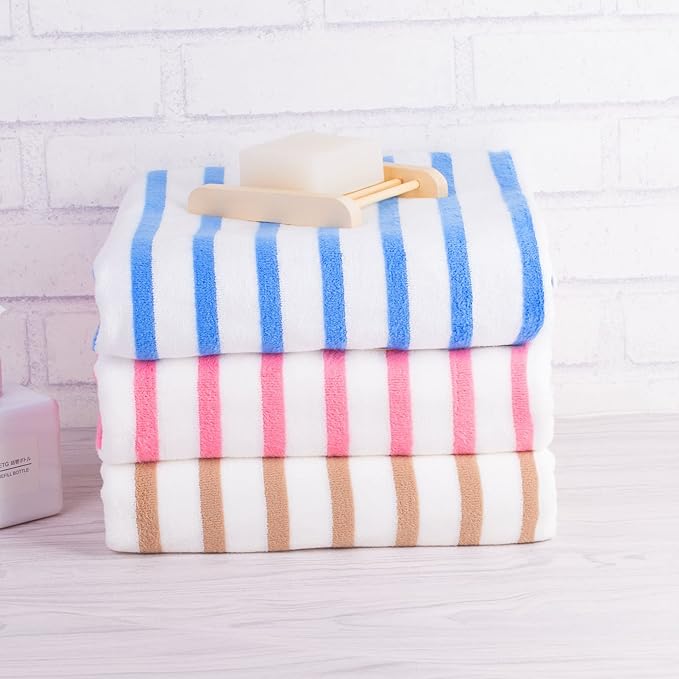 JML Beach Towels, 4 Pack, 30" x 60", Large Microfiber Bath Towel Set, Cabana Stripe, Absorbent, Quick Dry for Salon, Sauna, Hotel, Travel, Sport, Swimming, Pool, Yoga, Camping, Stripe Pink White