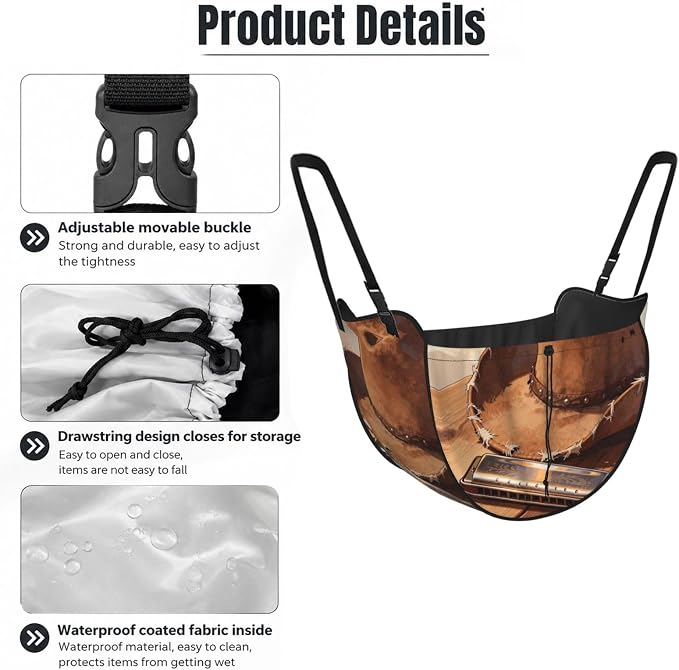 Harmonica Cowboy Hat Car Seat Organizer-Backseat Storage Bag for Travel | Waterproof Durable. Holds Snacks Gear Essentials. Fits Most Cars.