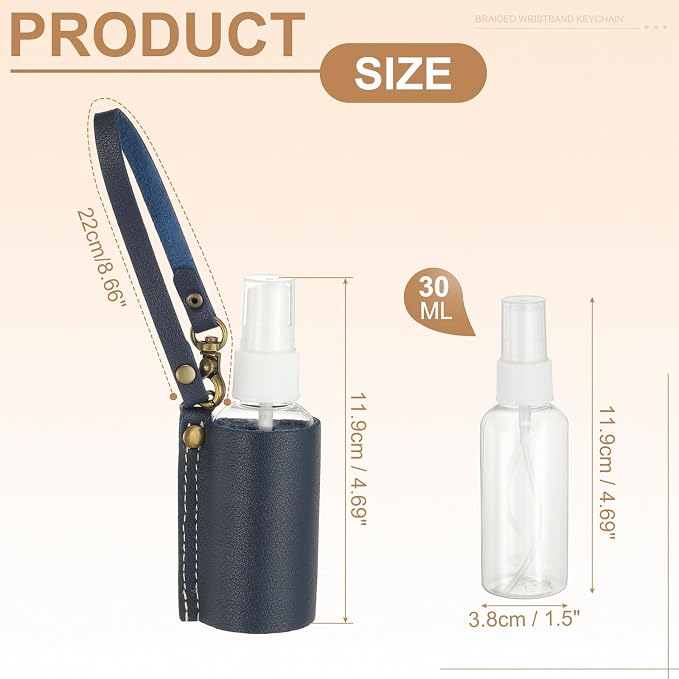 uxcell Travel Empty Spray Bottles with Leather Bag Holders, 30ml Refillable Leakproof Bottles Travel Size, Portable Hand Soap Containers for Cosmetic Perfume Air Freshener,Dark Blue