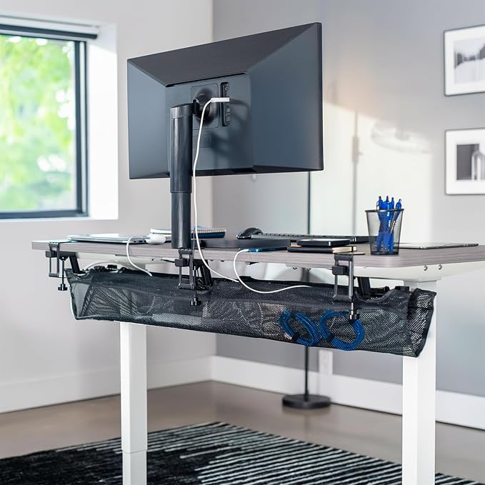 VIVO No Drill Clamp-on 55 inch Mesh Net Under Desk Cable Management Wire Organizer, Adjustable Home Office Standing Desk Cord Storage Sleeve, Black, DESK-AC55MH (Pack of 2)