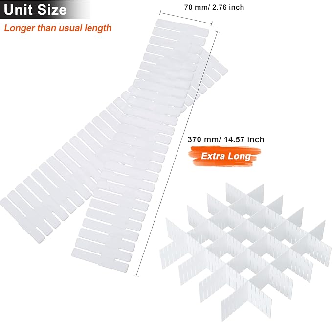 Keeshibaio Drawer Dividers 8 Pack 14.5" Long, Adjustable Drawer Organizer | Tool Box Drawer Dividers,for Kitchen Bedroom, Plastic Drawer Separators for Clothes Socks Underwear Cutlery Tools