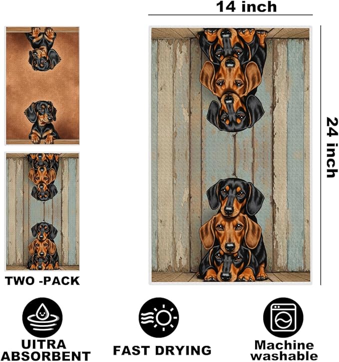 Hanamiya Na 2 Pcs Dachshund Kitchen Towels 24x14 Inch, Dachshund Gifts Reusable Dish Towels for Kitchen Bathroom Decor, Weiner Dog Hand Cloth Tea Towel, Cute Dog Gifts for Women Mom Friend