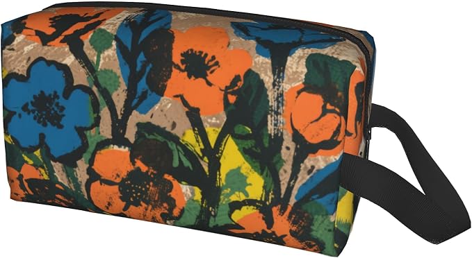 Bold Hues Floral Art Makeup Bag - Durable 600D Oxford Fabric Travel Cosmetic Bag, Shockproof Foam Padded Toiletry Organizer for Gym & Daily Use 10x6.2x4.9 Inch