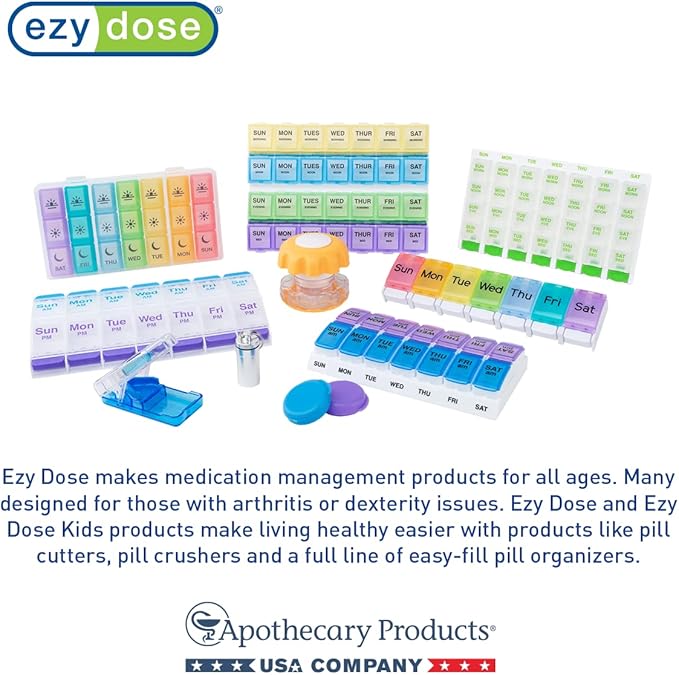 EZY DOSE Weekly (7-Day) Pill Case, Medicine Planner, Vitamin Organizer Box, Convenient and Easy to Use, X-Large Compartments, Travel Friendly, Color May Vary (Randomly Selected), BPA Free