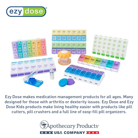 Ezy Dose Weekly (7-Day) Pill Organizer, Large Medicine Planner, Black | Compact Daily Vitamin & Supplement Medicine Case, Pop Up Compartments, Embossed Matte Design, Travel-Friendly, BPA-Free