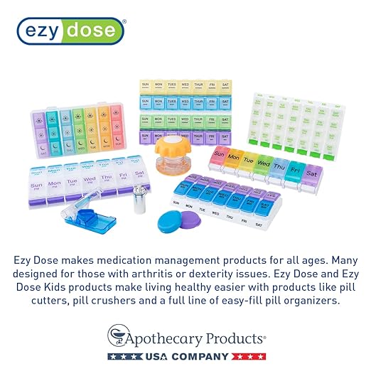 Ezy Dose Weekly (7-Day) Pill Organizer, Large Medicine Planner, Teal | Compact Daily Vitamin & Supplement Medicine Case, Pop Up Compartments, Embossed Matte Design, Travel-Friendly, BPA-Free