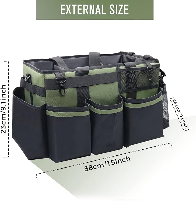 SCAVATA Wearable Cleaning Caddy Organizer with Handle & Shoulder Straps for Housekeepers, Under Sink & Car Cleaning Tool Organizer Bag with 4 Foldable Dividers (Green)