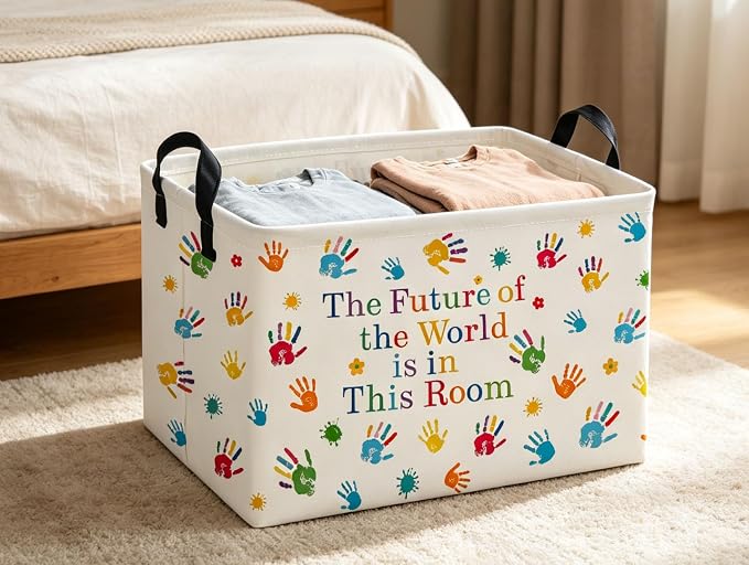 Rectangle Kids Baskets Book Basket Cute Storage Bin Organizer Boys Box for Room Decor Gift Basket(Handprint)