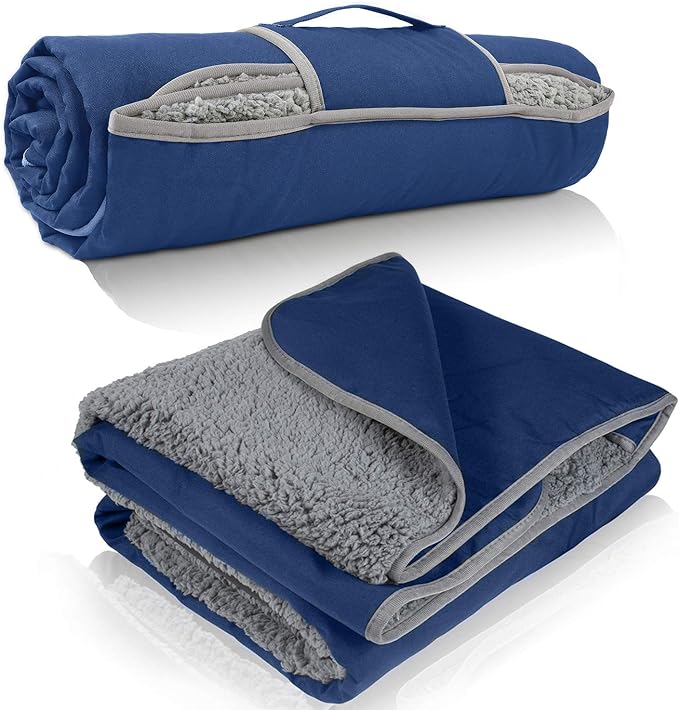 Tirrinia Waterproof Outdoor Blanket with Sherpa Lining, Windproof Foldable