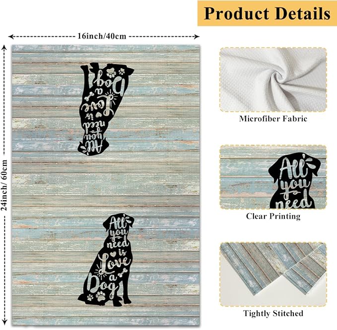 Life is Better with A Dog Kitchen Towels and Dishcloths Set of 2, Funny Decorative Hand Towel Drying Cloth for Bathroom, Gifts for Dog Lovers, Hostess, Women, 16x24 Inches -08