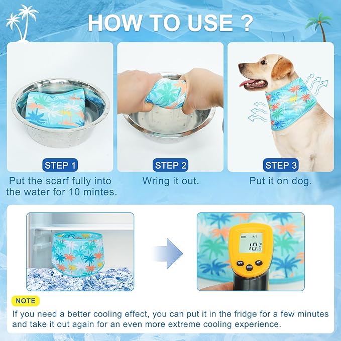 BEAUTYZOO Dog Cooling Bandana for Medium Large Dogs, 2 Pack Instant Cooling Bandanas Breathable Cooling Ice Towel Neck Wraps, Pet Scarf Keep Dogs Cool in Hot Summer,Leaf L