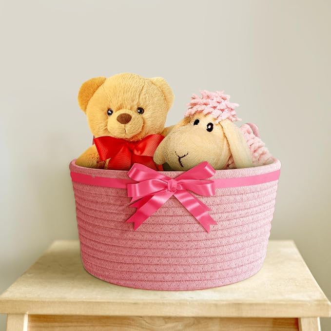 Small Cat Ears Basket, Woven Cotton Rope Organizer with Handles - Decorative Nursery Bin & Box for Baby, Pet Toy Storage