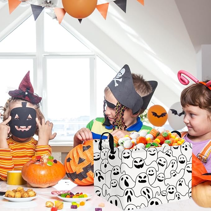 Halloween Ghost thriller basket,Empty Halloween basket,Horror and thriller decor,Trick or Treat Box for Boys and Girls,Horror decor(Ghost)