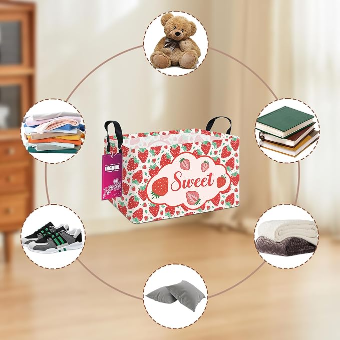 Rectangular Strawberry Storage Basket | Gifts Bag for Toys,Books,Clothes,Gifts,Pets-Perfect for Home,Office,Nursery,Dorm,Shelf