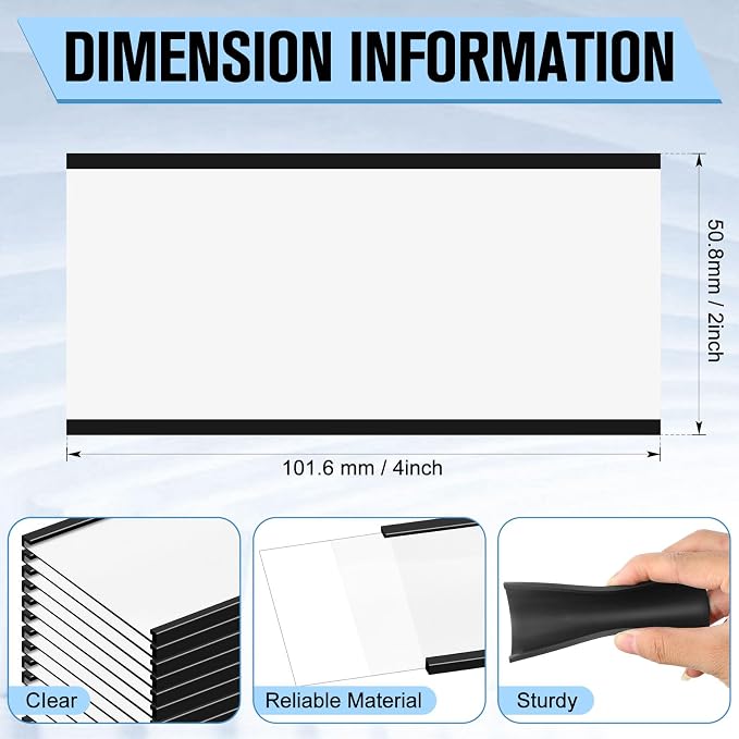Fulmoon 50 Sets Magnetic Label Holders 4 x 2 Inch C Channel Label Holders Magnetic Name Plate with Clear Plastic Protectors and White Paper Inserts for File Cabinet Shelf Toolbox Drawer
