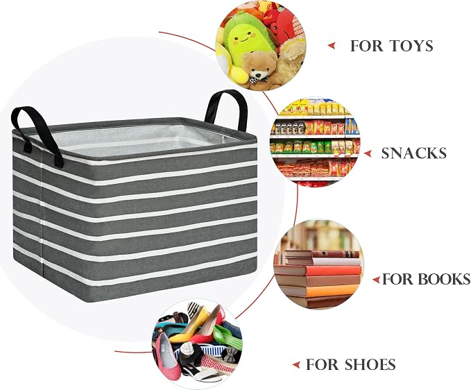 Baby Storage Basket Nursery Box Laundry Hamper Organization Bins for Toys and Clothes with Handles (Stripe)