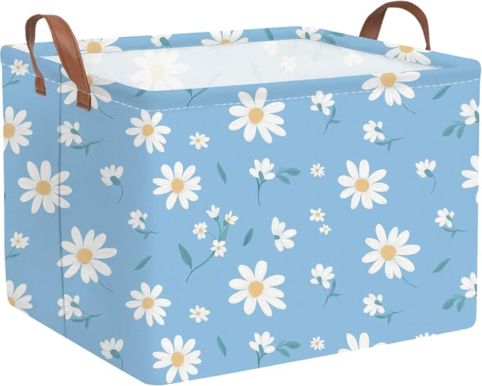 Rectangular Daisy Storage Basket,Kids Laundry Hamper,Waterproof foldable kids laundry basket,Blue Baskets,Books Box,Flower room decor(Daisy)