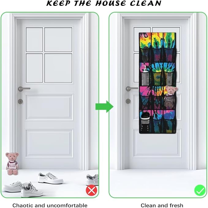Hanging Shoe Organizer,Blend Pattern Shoe Organizer Door Hanger with 12 Mesh Large Pockets,Behind Door Shoes Hang Holder Rack Waterproof Reusable