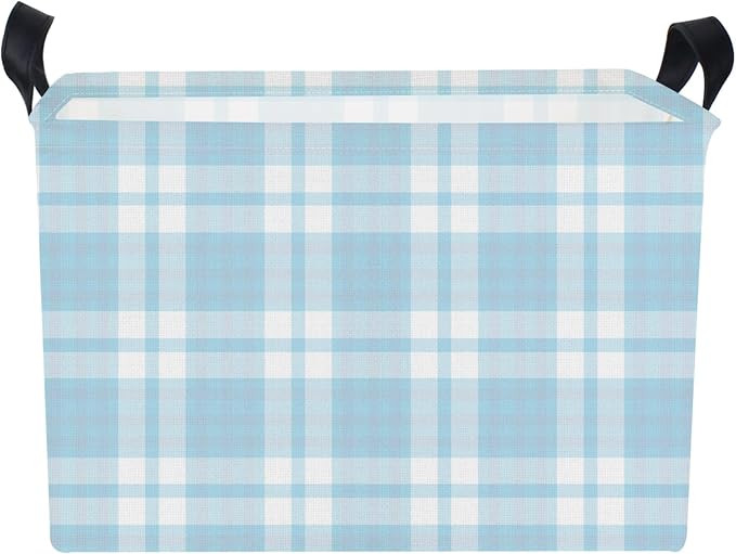 NTAOHAMPER Rectangular Storage Basket with Handles, Laundry Hamper, Room Decor, Gift Basket, Book Box (Blue Plaid)