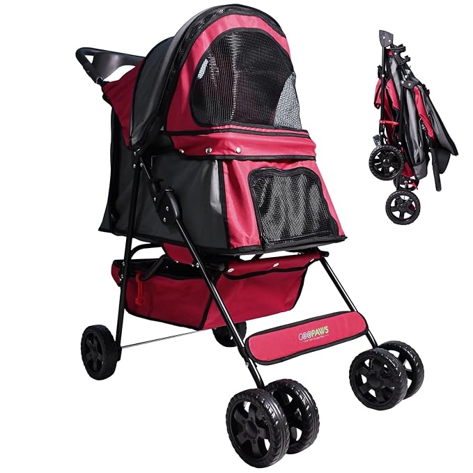 Jespet 4-Wheel Promenade Pet Stroller, Foldable Stroller with Cup Holder | Foldable Dog Stroller, Storage Basket & Cup Holder, Breathable and Visible Mesh for All-Season