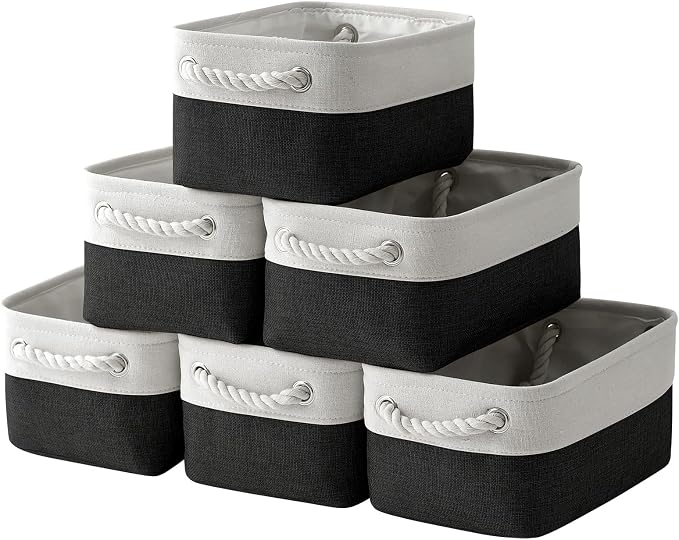 Storage Bins for Shelves - 6 Pack 11.8x7.8x5.2 inch Collapsible Storage Cubes, Basket for Gifts Empty Closet Organizing Dog Toy Box (White & Black)
