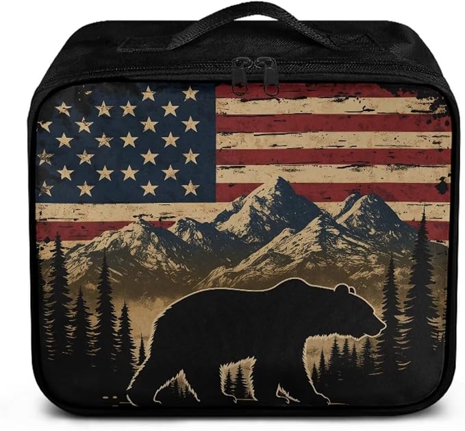 Rnyleeg American Flag Bear First Aid Storage Bag Medium First Aid Kit Empty Water Resistant Medical Kit for Home Travel Camping Easy to Use and Clean