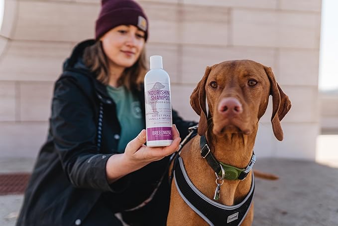 Breedwise Dog and Cat Shampoo - Hydrating Gentle Cleanse for Sensitive Skin - Supportive Flea and Tick Care - Sweet Pea & Vanilla Scent - 12oz - Made in USA