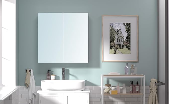 28x24 inch Bathroom Wall Cabinet, Saver Storage Cabinet, Medicine Cabinet with 2 Door and Adjustable Shelves, Grey（Assembly Required）
