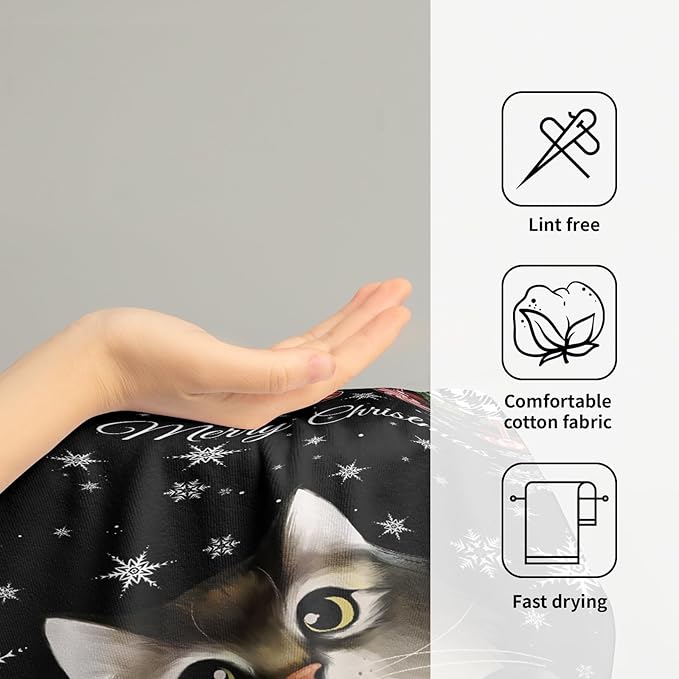 Giwawa Christmas Black Cat Hand Towels Winter Snowflake Dish Fingertip Towels Set of 2 Absorbent Face Towels for Bathroom Kitchen Gym Home Decor