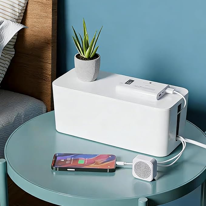 Cord Organizer Box Cable Management Hide Power Strips & Cords | Multi-Hole Shunt Design,Kid & Pet Friendly,Floor Outlet Hiders for Desk,Office,Living Room,Wire Storage,White