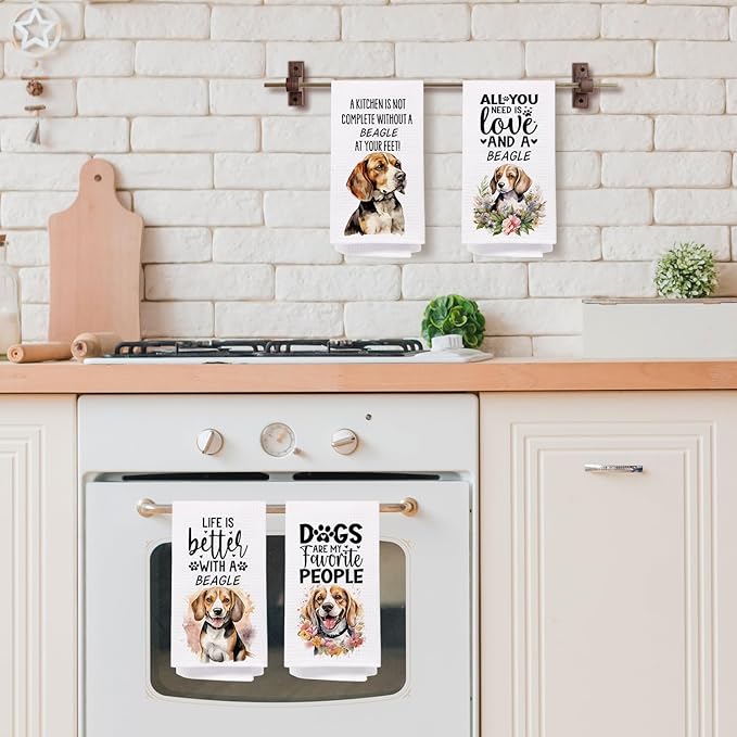 SPBL&L Beagle Dog Kitchen Towels Set of 4, Beagle Gifts for Women, Decorative Hand Tea Dish Towels for Bathroom Decor, 16x24 Inches