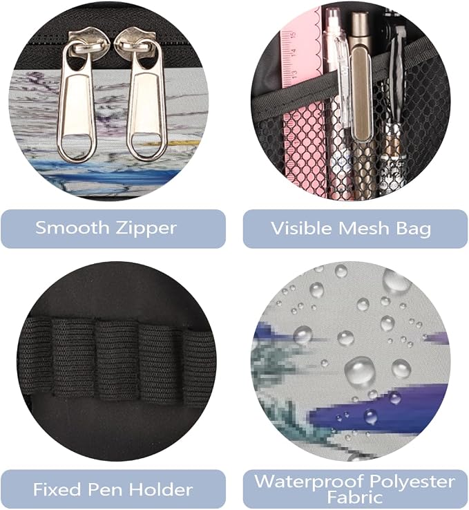 Cute Pencil Case for Girls Boys, Watercolorblue Purple Wildflowers Portable Pencil Bags Pouch Pen Case Organizer with Zipper for School College Office