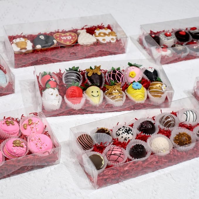 RomanticBaking 50PCS 12x5x2 Inches Clear Gift Boxes for Party Favors | Clear Plastic Boxes fot Cookie,Strawberry,Macaron, Dessert,Jumbo Cards and More