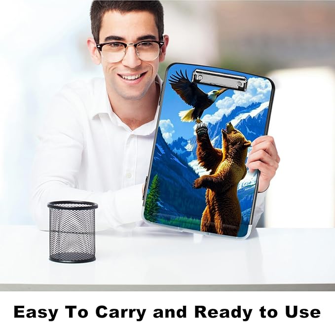 Bear and Eagle A4 Clipboard with Storage Pen Holder, Clipboards Organizer Nursing Clipboard Foldable File Folder Plastic Clipboard Folio Clip Board for Office Students Classroom Doctor