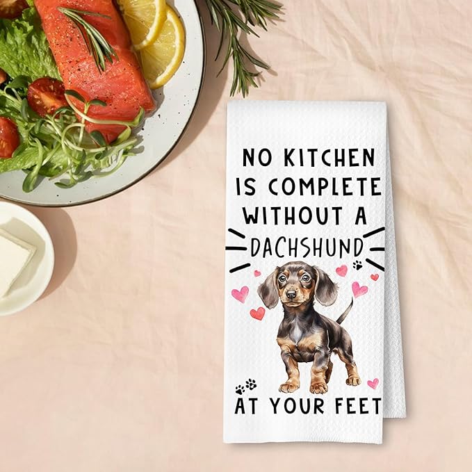 Dachshund Funny Dog Kitchen Towels for Bathroom- Wiener Waffle Weave Hand Towels,A Kitchen is Not Complete Without A Dachshund Dish Towel,Dog Lovers Gift,16×24 Inch