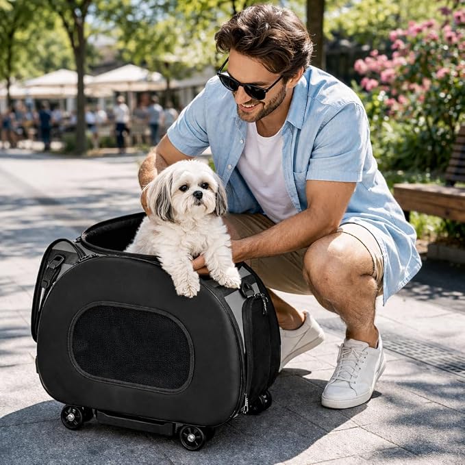 Pet Life ® 'Final Destination' Military-Grade Hardshell and Light 2-in-1 Wheeled or Carrying Travel Airline Cat and Dog Carrier Crate or Portable Pet Kennel