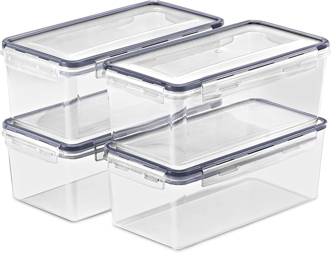 Sorbus Airtight Food Storage Containers, Plastic Pantry Bins (4 Pack) | Four-way snap lids keep cereal, pasta, flour, nuts and candy fresh; stackable construction fits cabinets and counters.