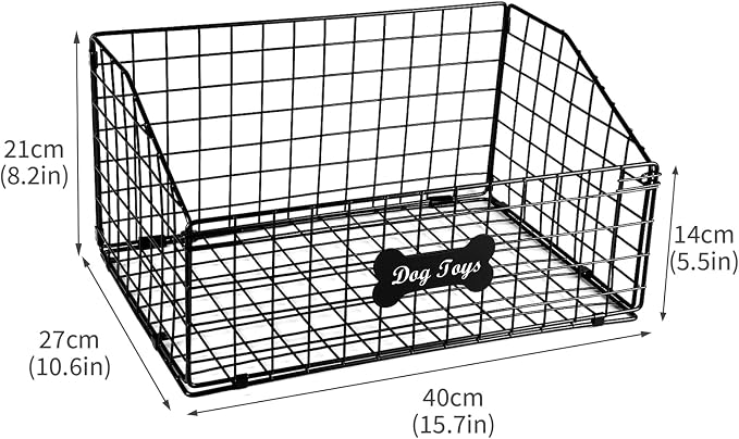 Geyecete Toy box for dogs large Dog Toy organizer Pet wire folding basket DOG TOY container dog toy box-Chew-Proof Dog Food Toy Storage-Black